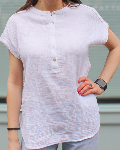 Cotton Gauze Cap Sleeve Blouse