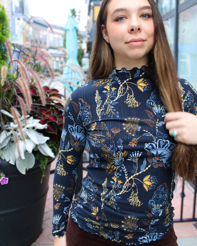 Variegated Ribbed Mock Neck Top
