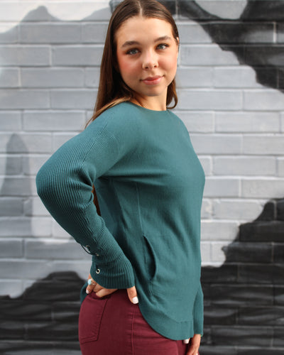 Lace Up Sleeve Sweater with Pockets