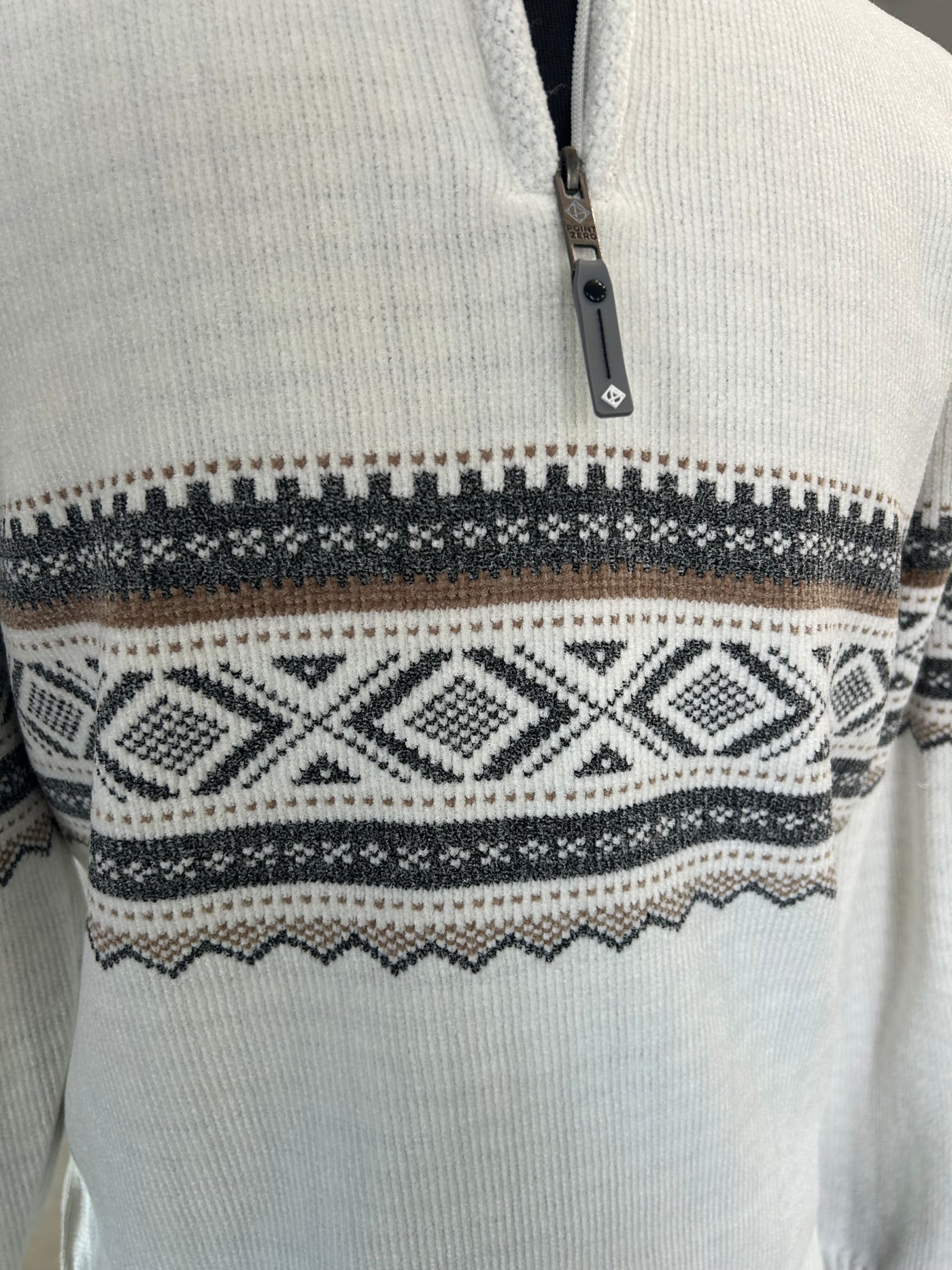 Chenille Mock Neck Zip Jacquard Sweater