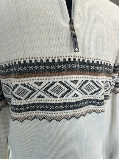 Chenille Mock Neck Zip Jacquard Sweater