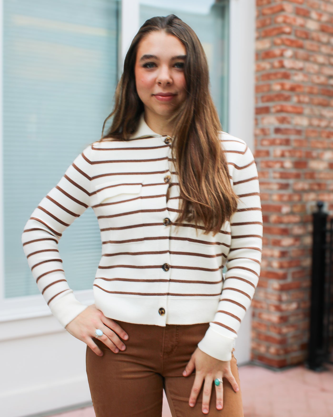 Moonstone Button Front Striped Cardigan