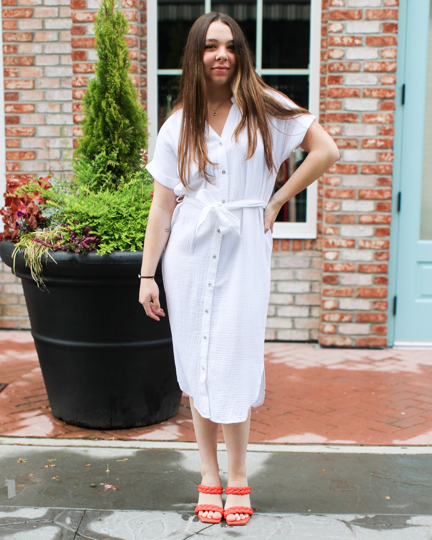 Belted Button Up Long Tunic