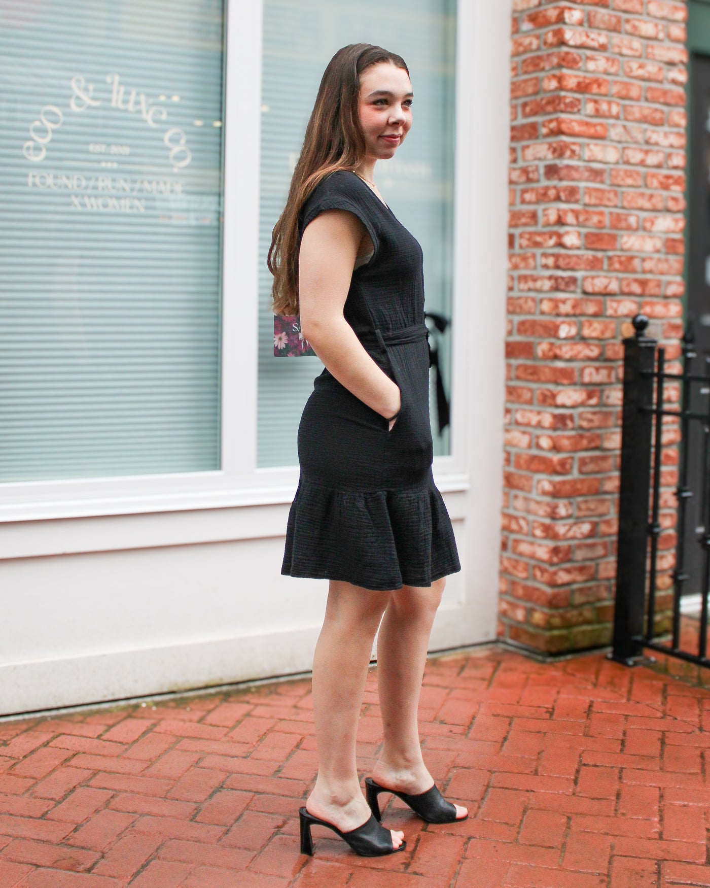 Belted Cap Sleeve Dress with Pockets