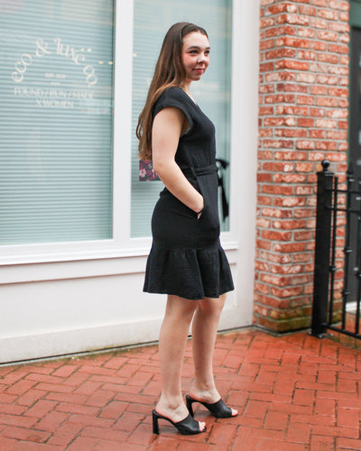 Belted Cap Sleeve Dress with Pockets