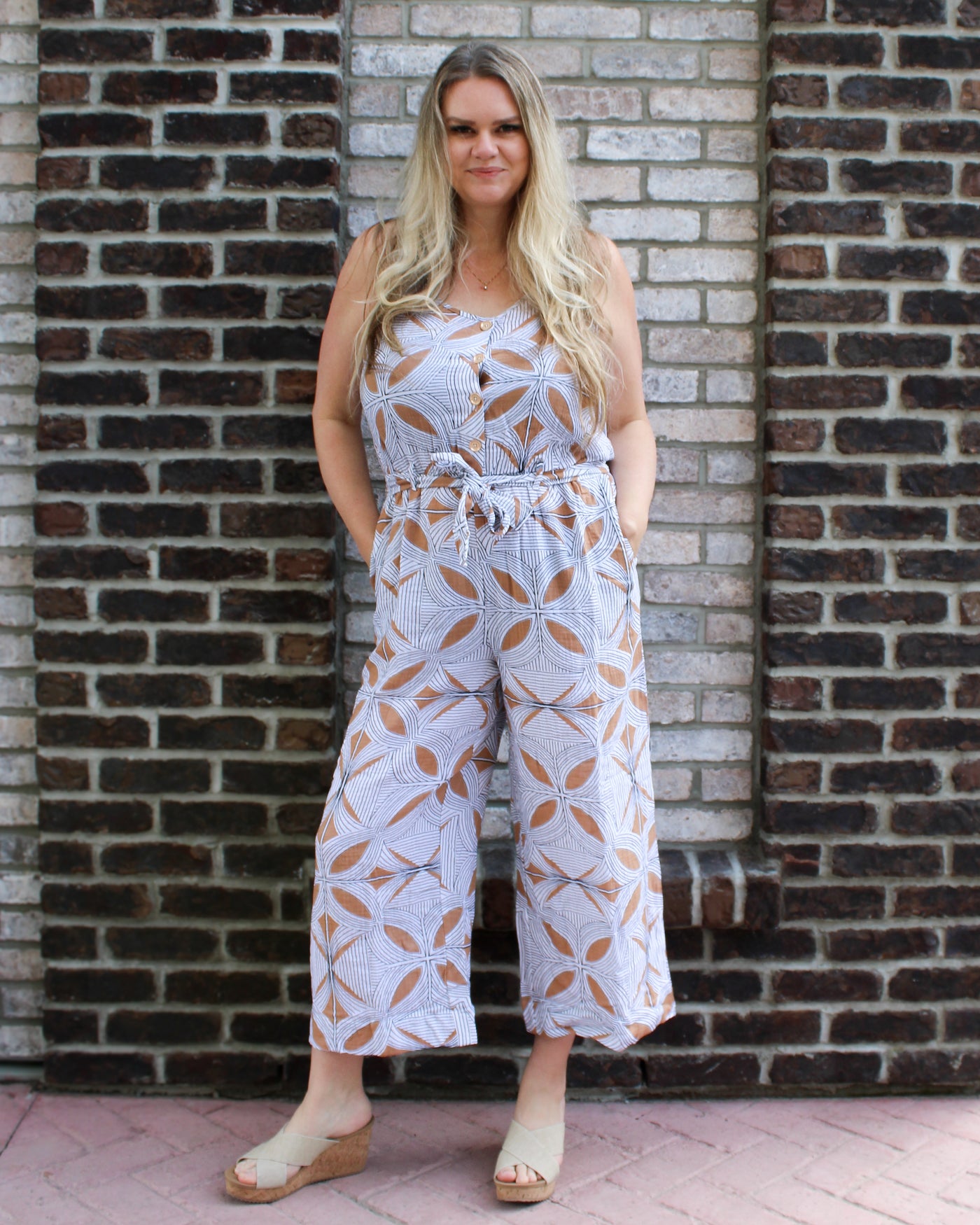 Button Front Jumpsuit with Sash