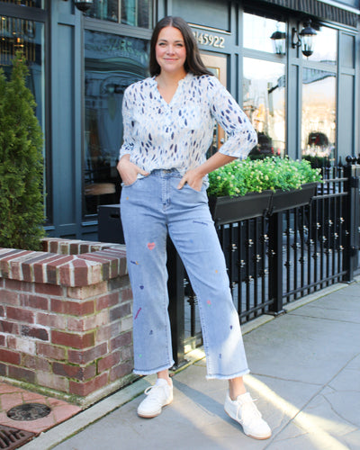 Embroidered Straight Crop Jeans