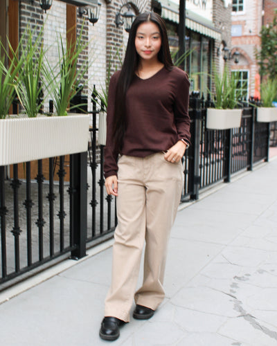 Cropped Wide Leg Twill Pants
