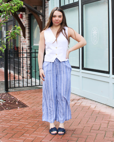 Striped Linen Blend Flowy Pants