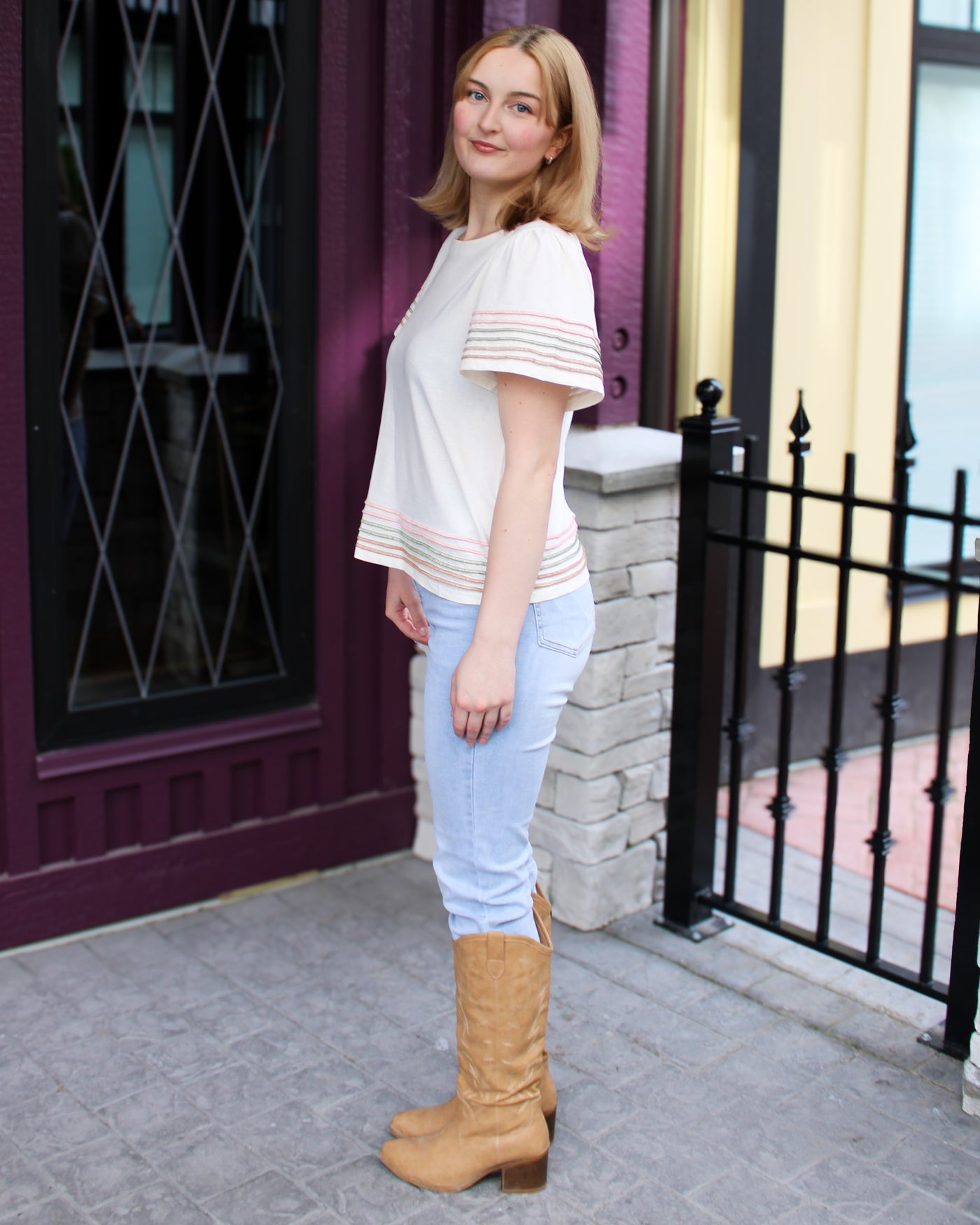 Contrasting Stitch Cotton Top