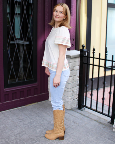 Contrasting Stitch Cotton Top