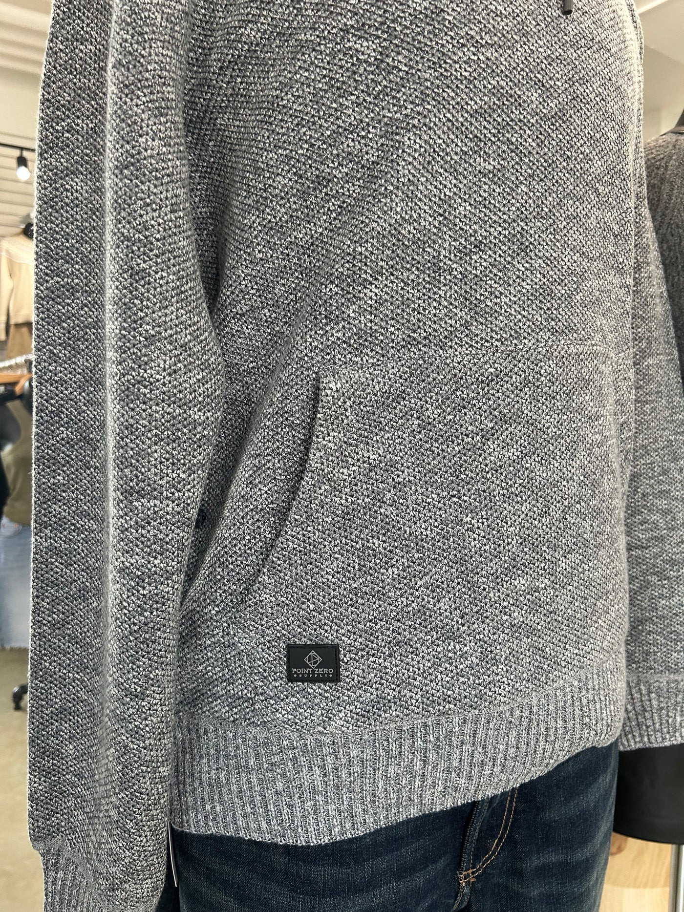Hooded Kangaroo Textured Knit Sweater