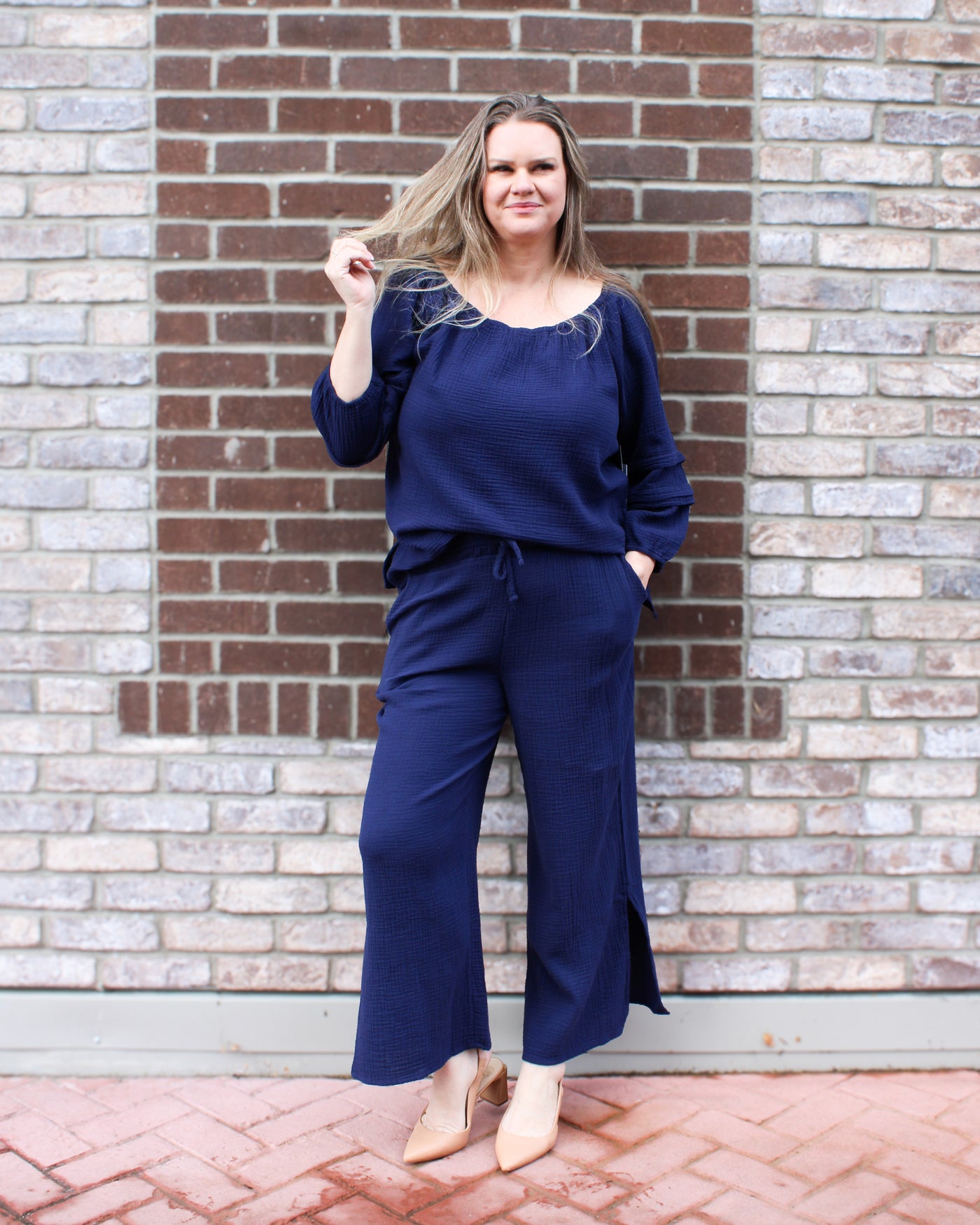 Cotton Wide Leg Pant with Slit