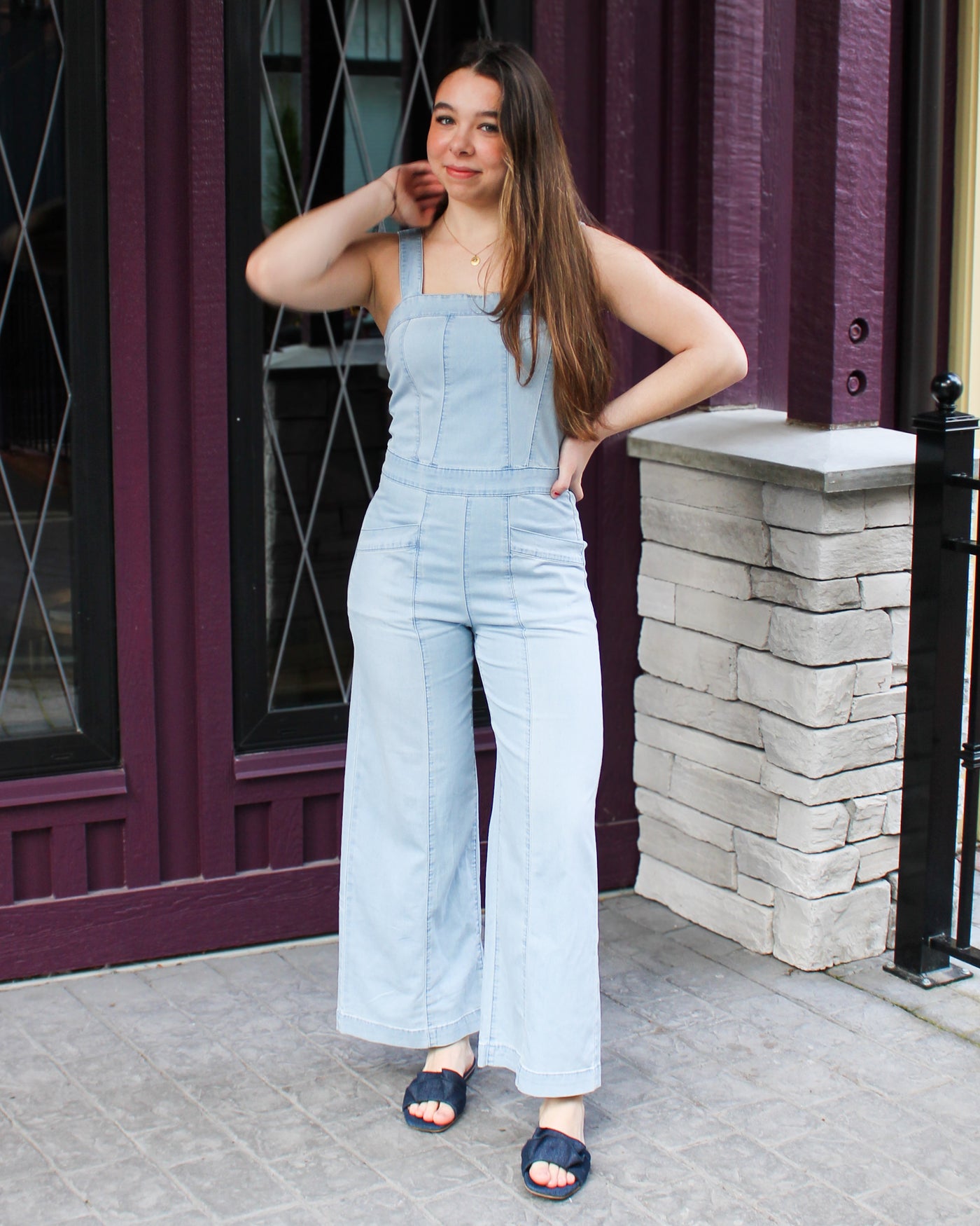 Blue Thread Denim Jumpsuit