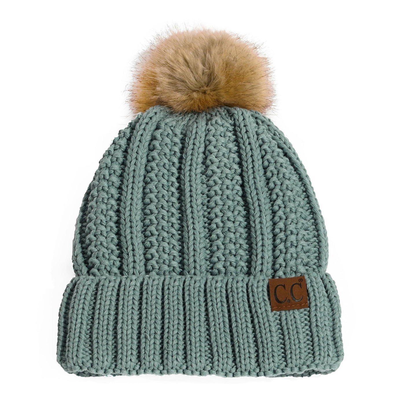 CC Fleece Lined Cable Knit Pom Beanie