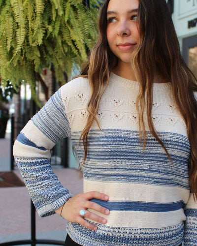 Striped Bell Sleeve Boat Neck Sweater