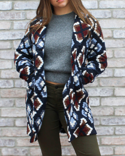 Plushy Knit Button Front Coat