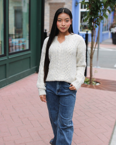Notch Neck Flex Yarn Sweater
