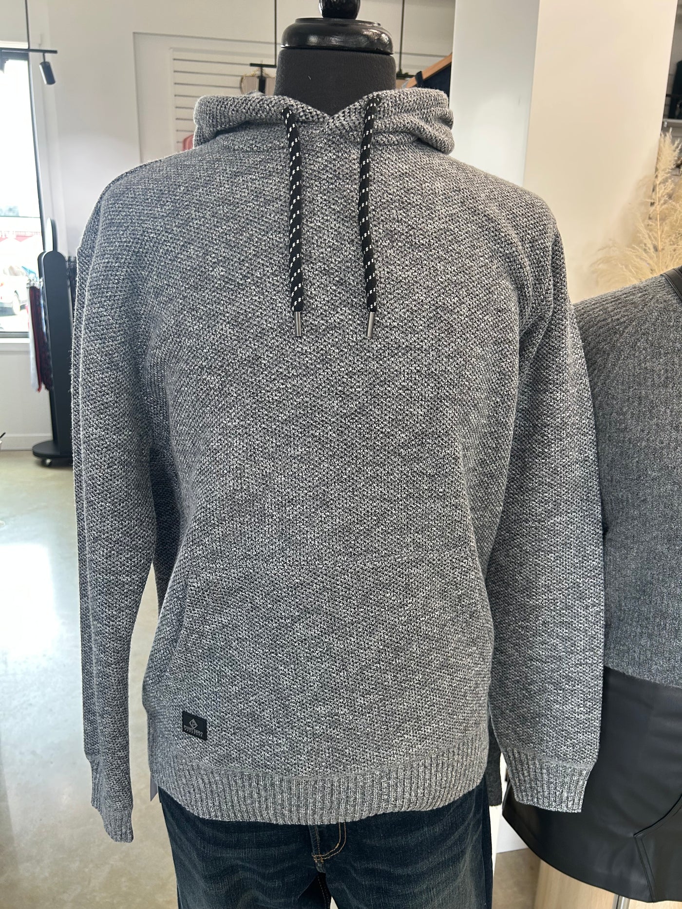 Hooded Kangaroo Textured Knit Sweater