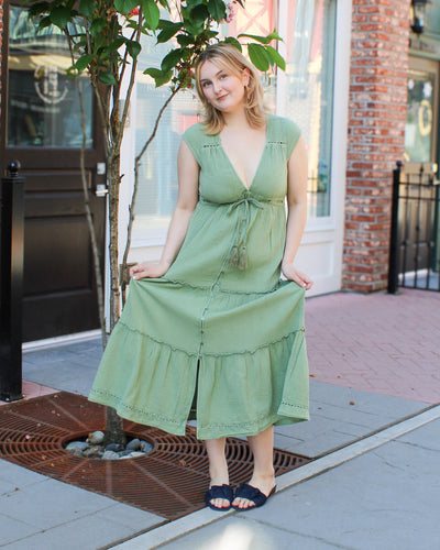 Macbeth Plunge Neckline Tiered Dress