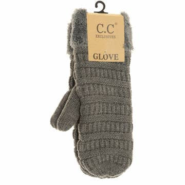 Fuzzy Lined Cable Knit Mittens