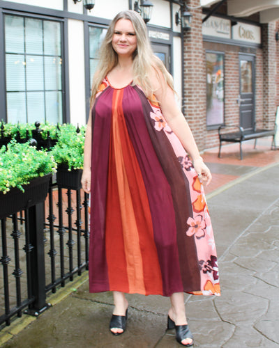 Flowy Placement Print Maxi Dress