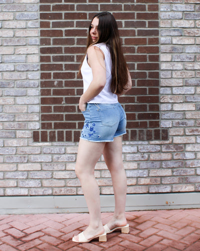 Audrey Embroidered Denim Shorts