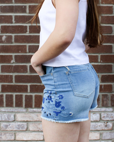 Audrey Embroidered Denim Shorts