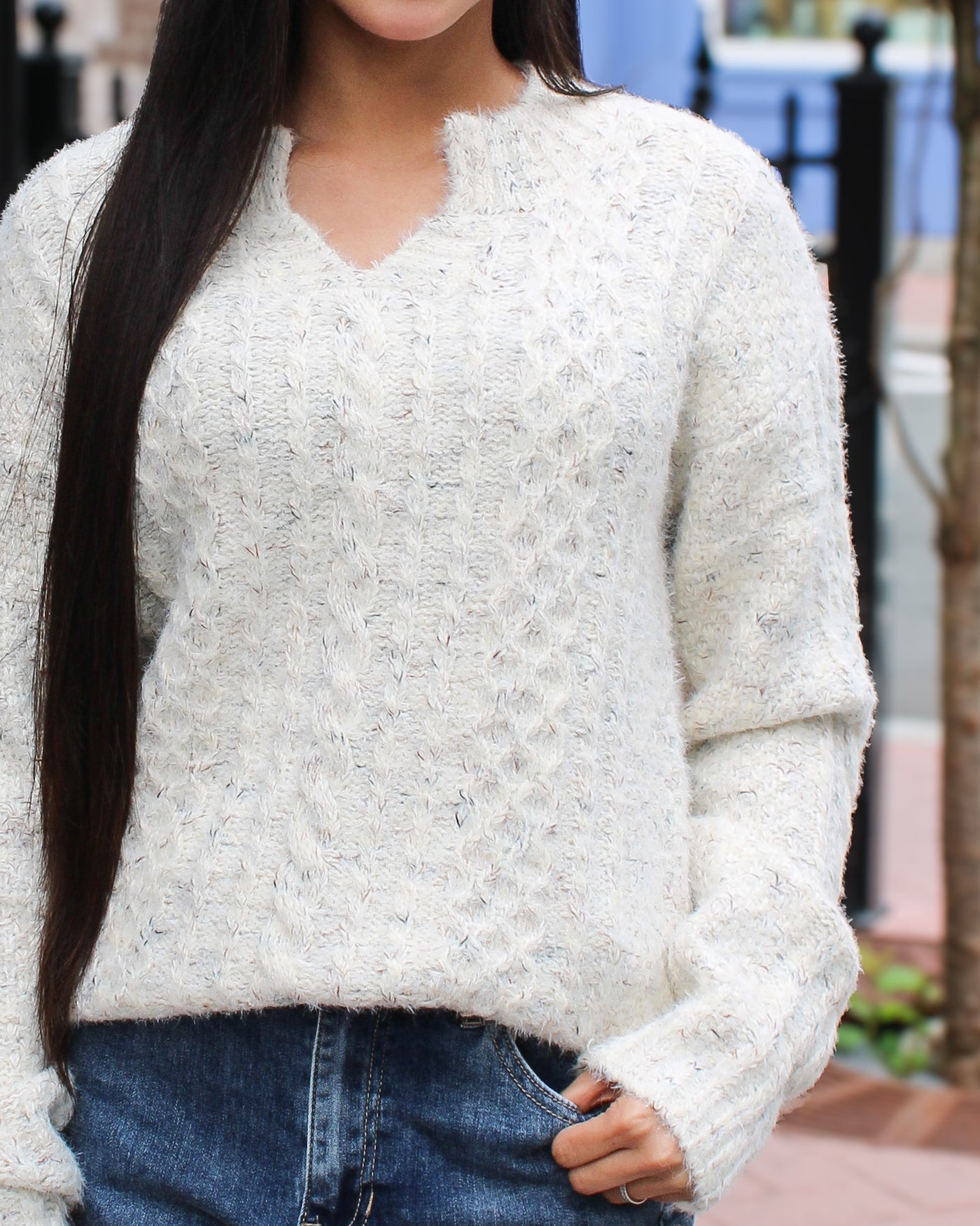 Notch Neck Flex Yarn Sweater