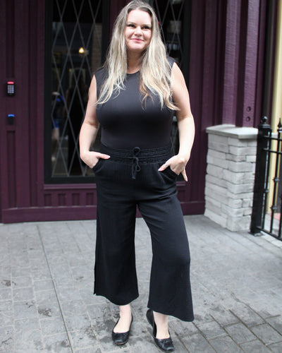 Tie Belt Wide Leg Pant with Side Slits