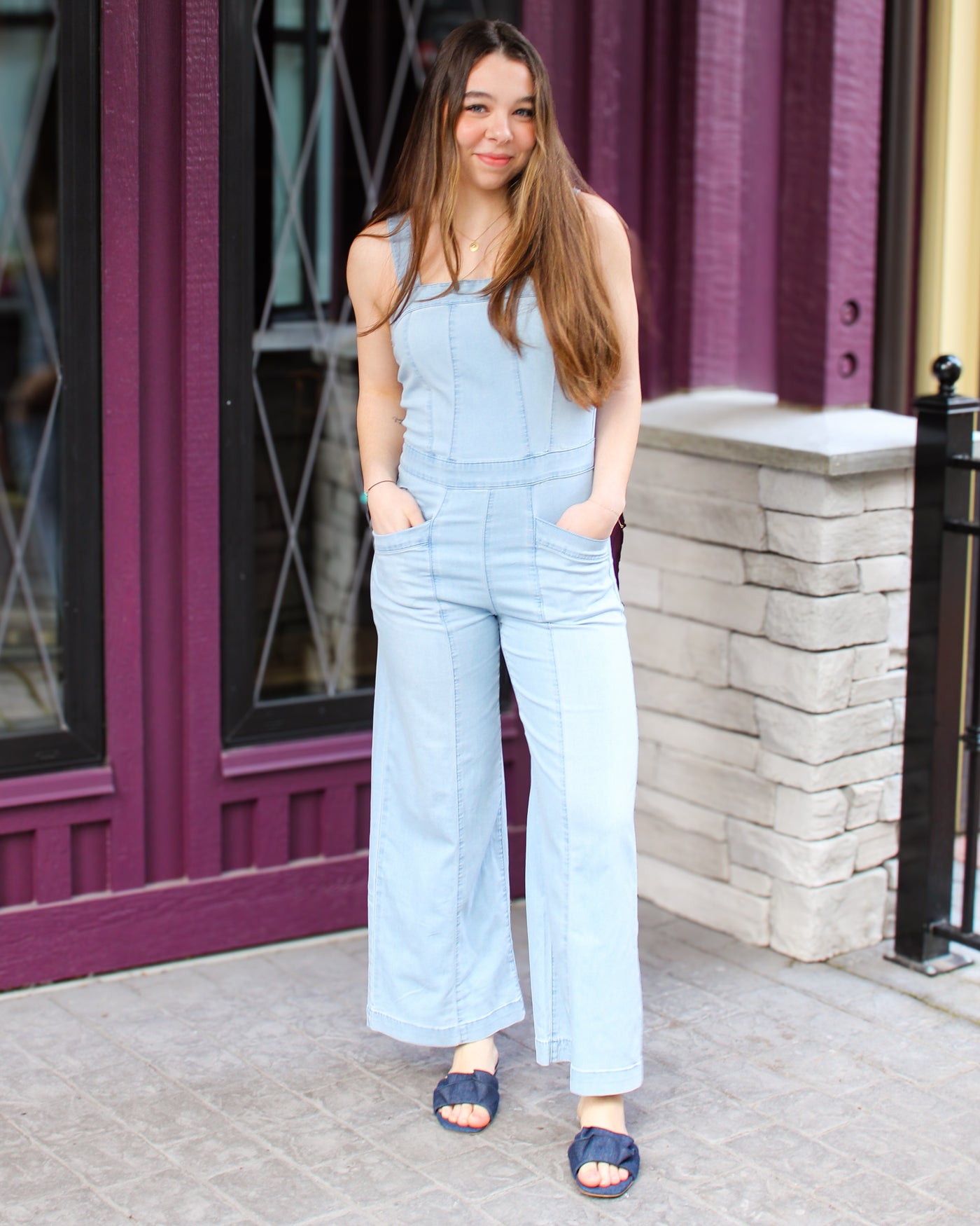 Blue Thread Denim Jumpsuit