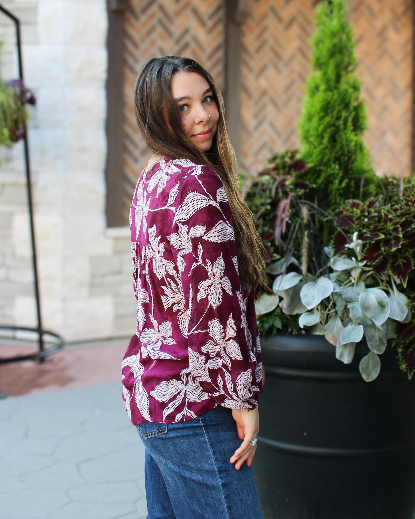 Plumwine Lace Up Blouse