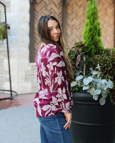 Plumwine Lace Up Blouse