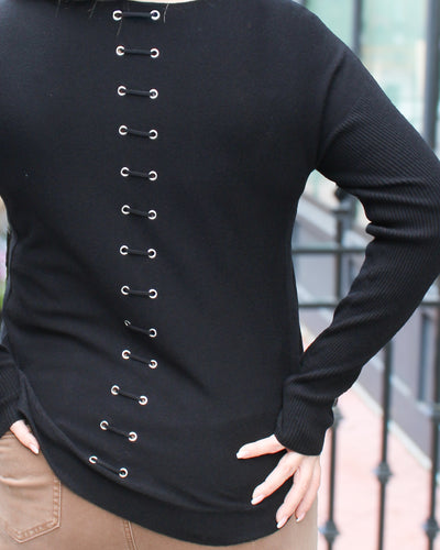 Back Lace-Up Sweater with Pockets