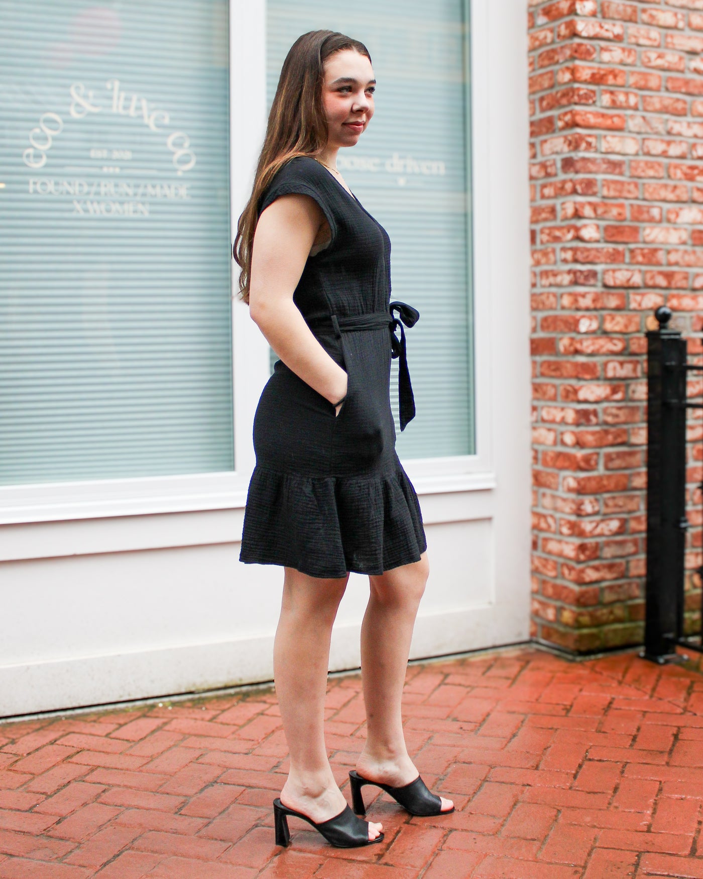 Belted Cap Sleeve Dress with Pockets