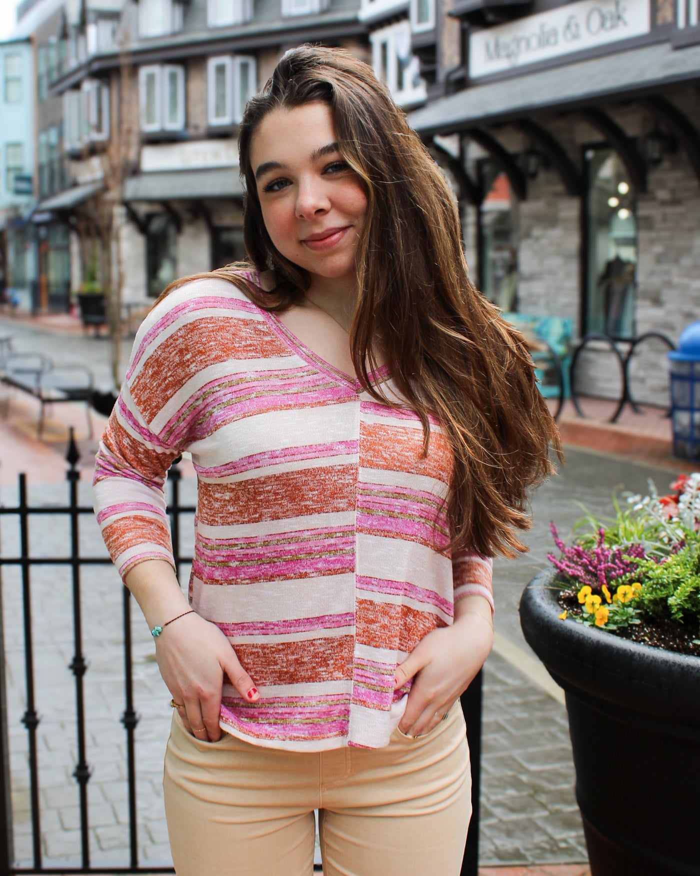 Combo Print Crew Neck Top