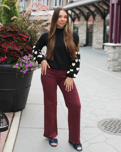 Mock Neck Sweater with Boucle Hearts