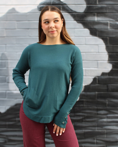 Lace Up Sleeve Sweater with Pockets