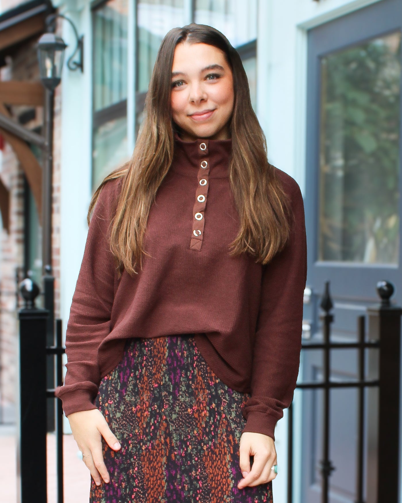 Ribbed Combo Henley Top