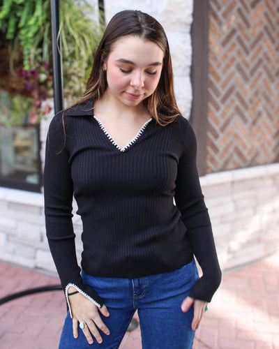 Polo Sweater with Blanket Stitch