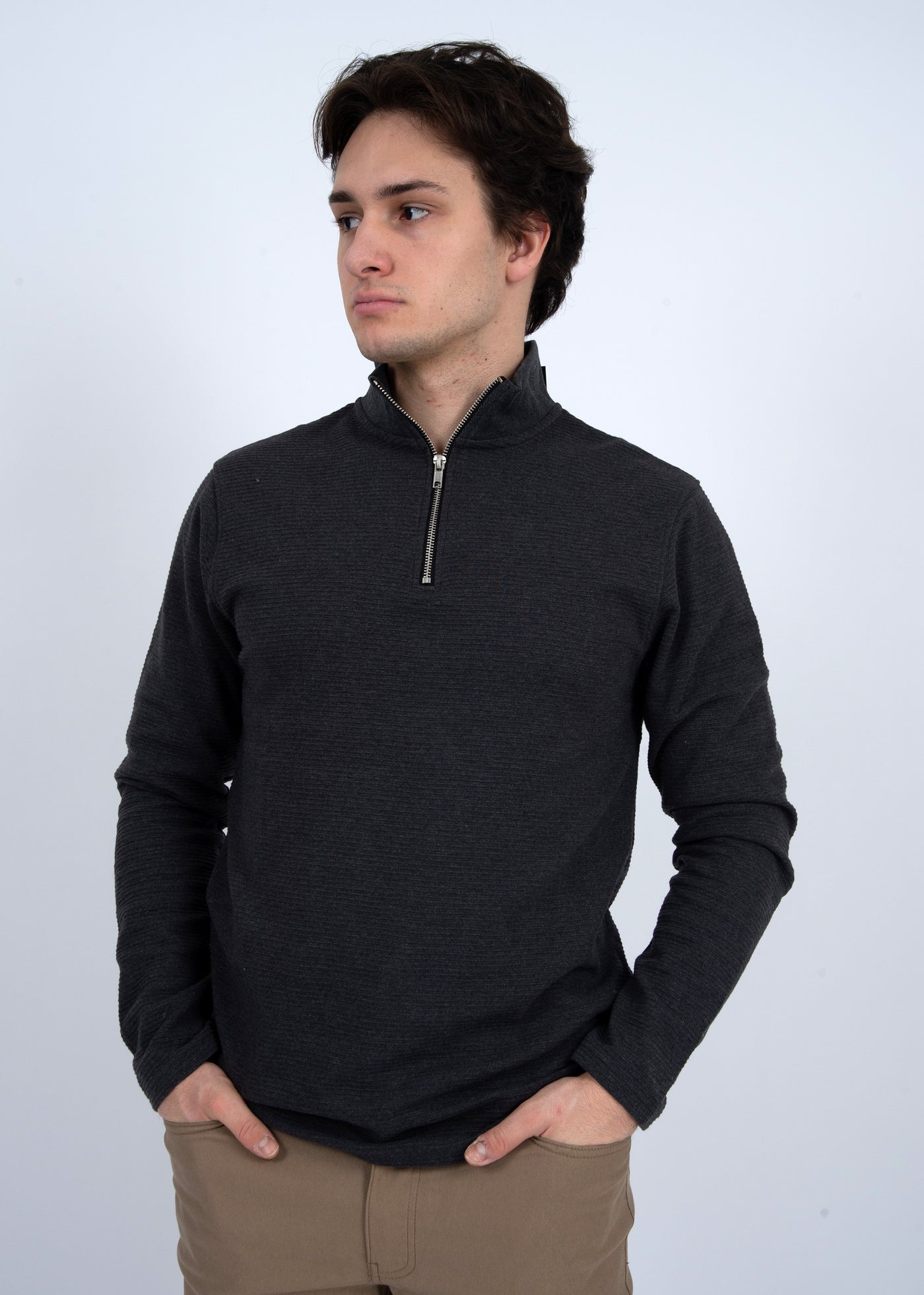 1/4 Zip Mock Neck Ribbed Shirt