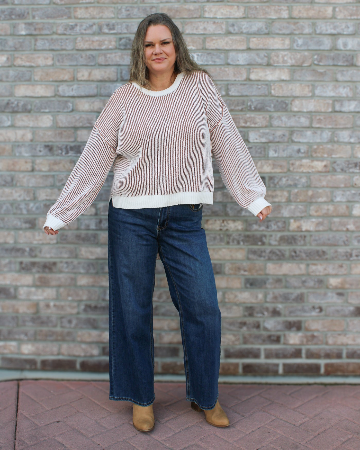 Crew Neck Sweater with Side Slits