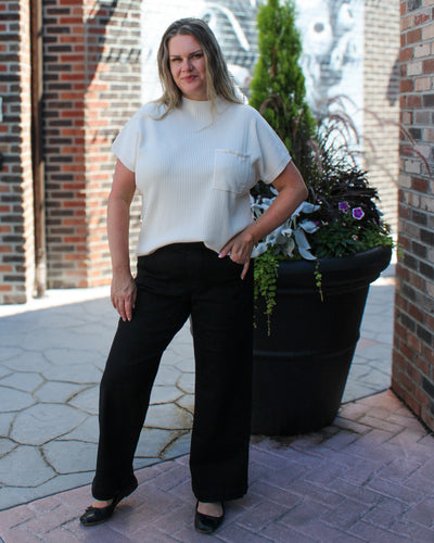 Audrey Black Pull On Wide Jeans