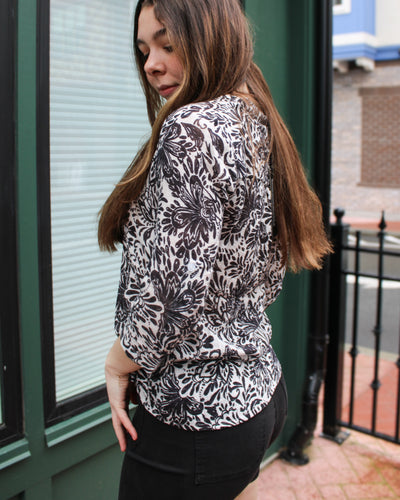 Printed Roll Up Sleeve Linen Blouse
