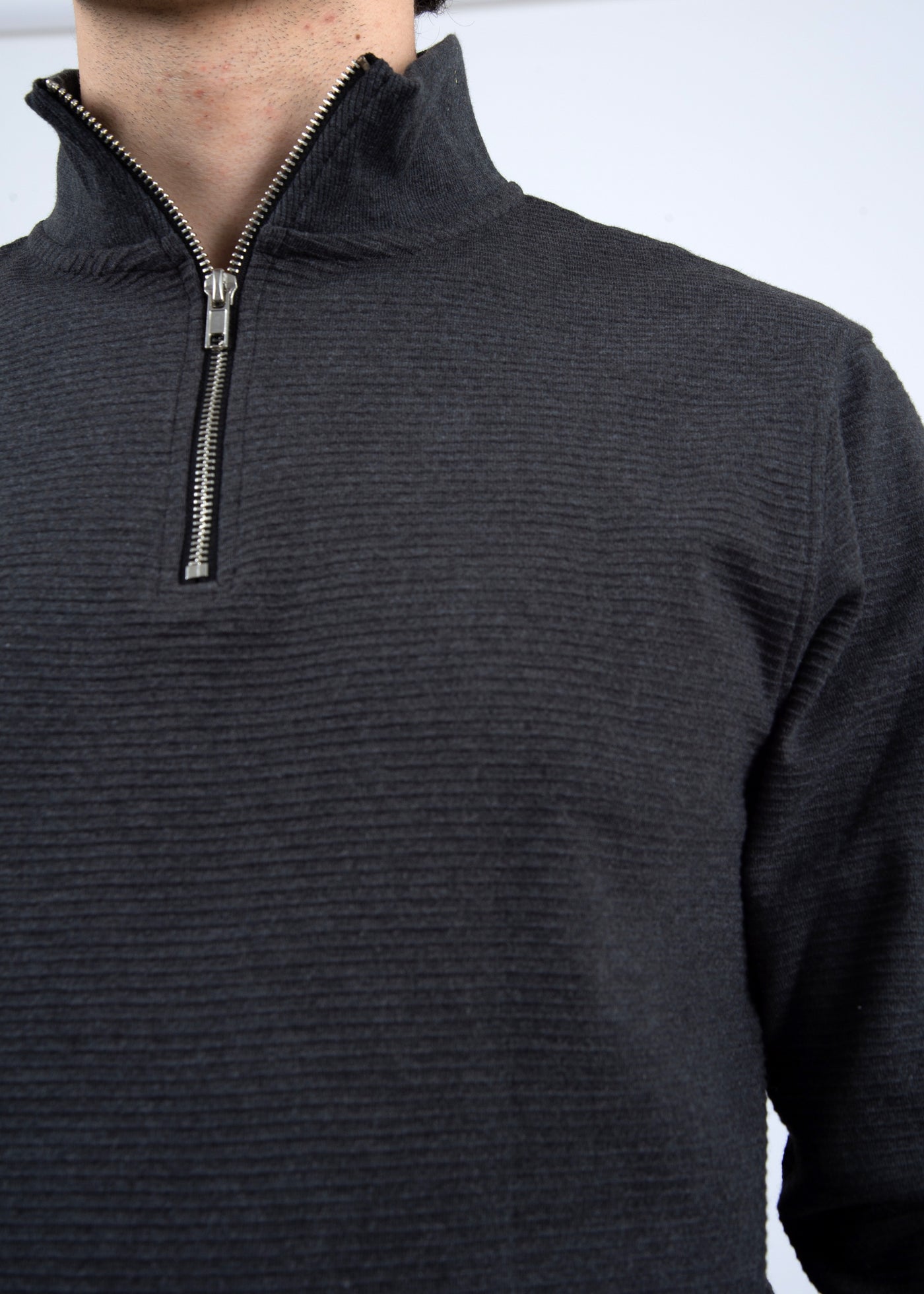 1/4 Zip Mock Neck Ribbed Shirt