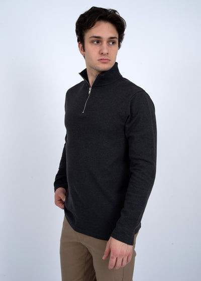 1/4 Zip Mock Neck Ribbed Shirt