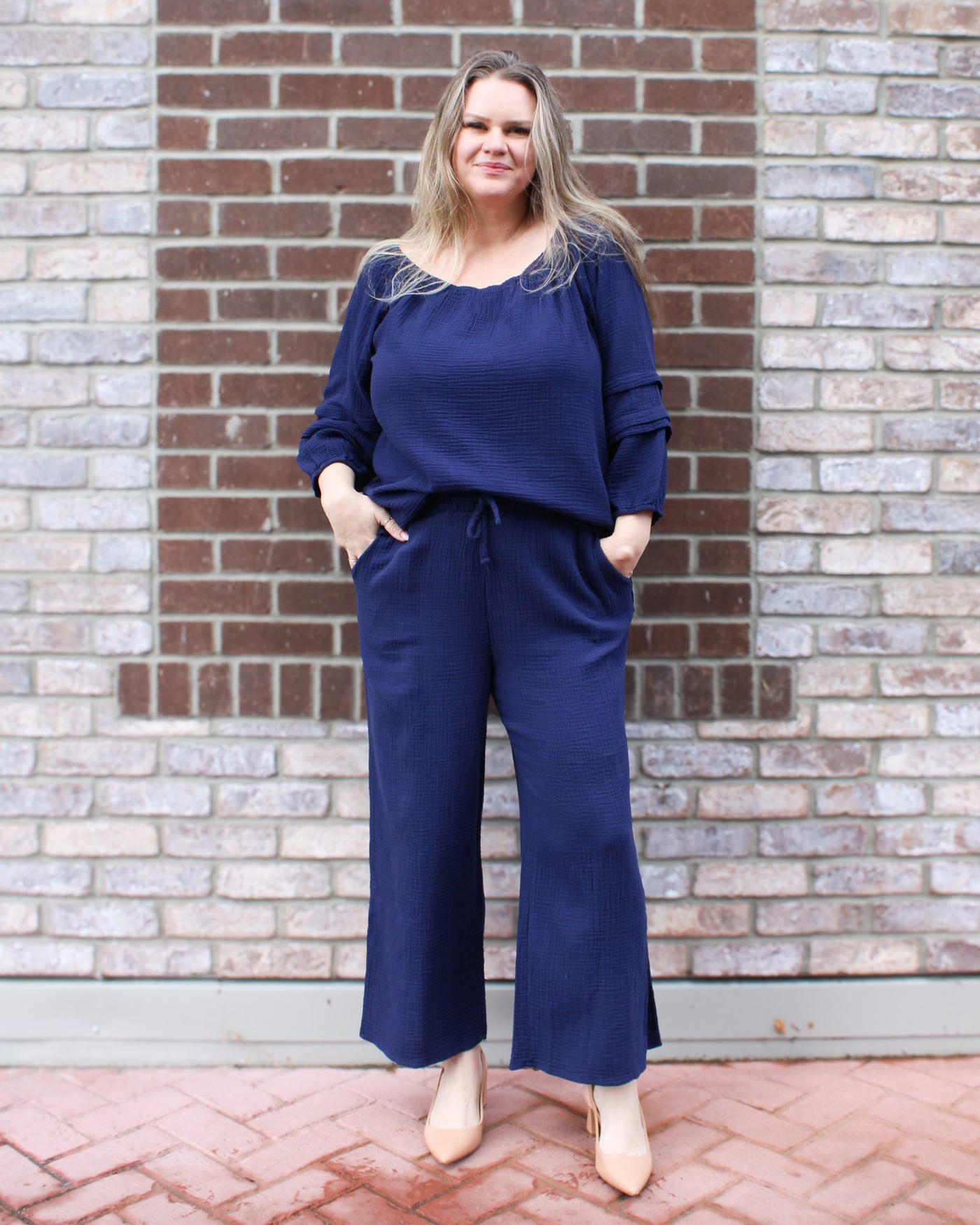 Cotton Wide Leg Pant with Slit