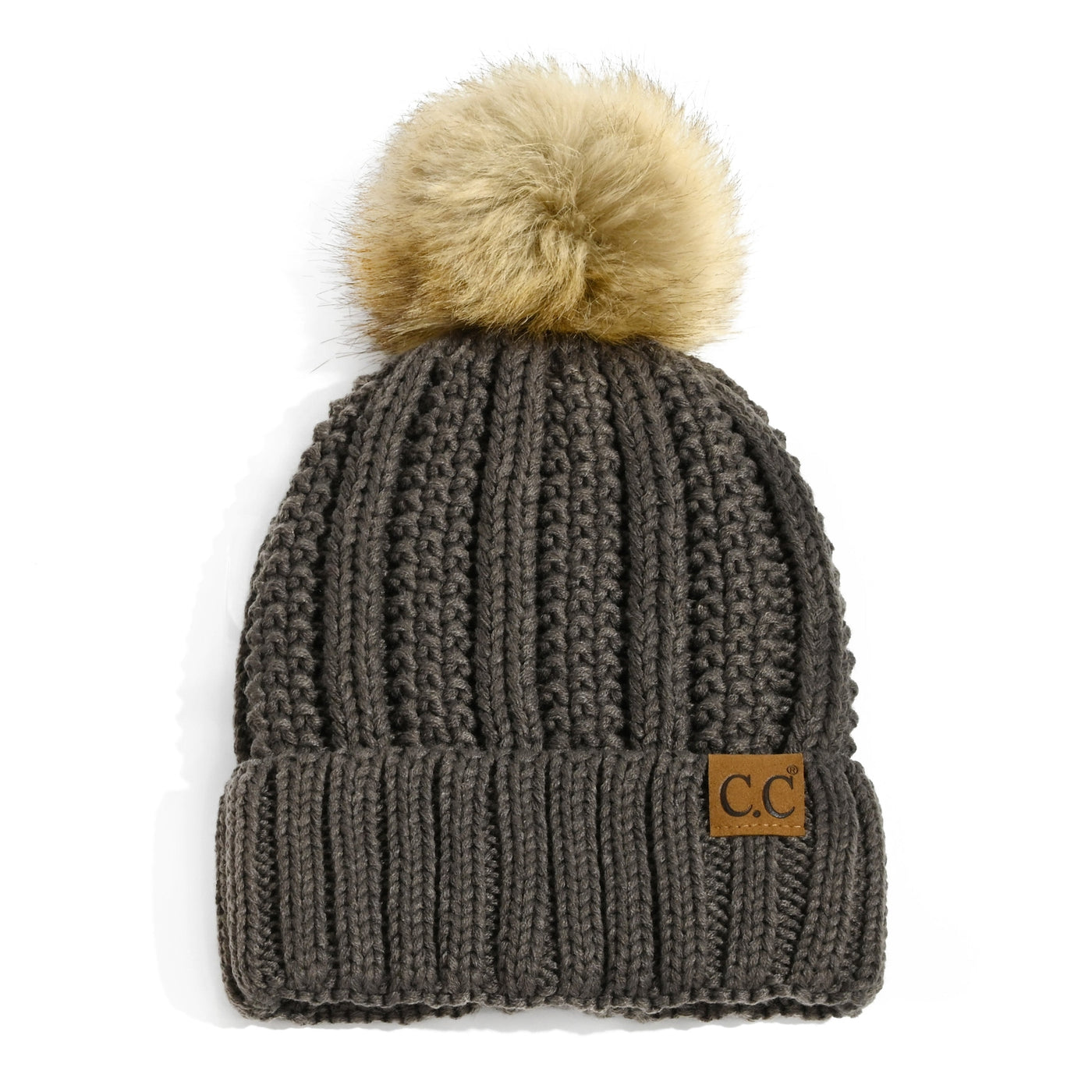 CC Fleece Lined Cable Knit Pom Beanie
