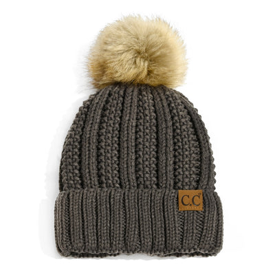 CC Fleece Lined Cable Knit Pom Beanie