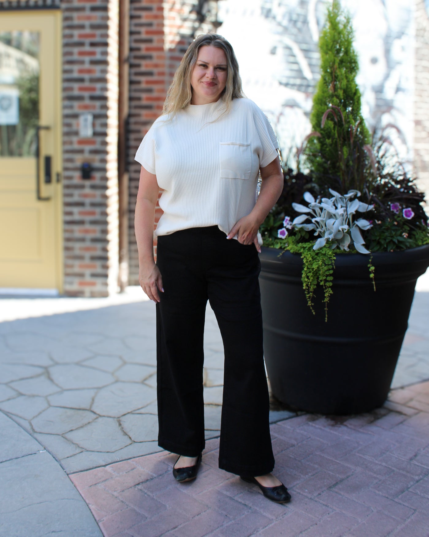 Audrey Black Pull On Wide Jeans